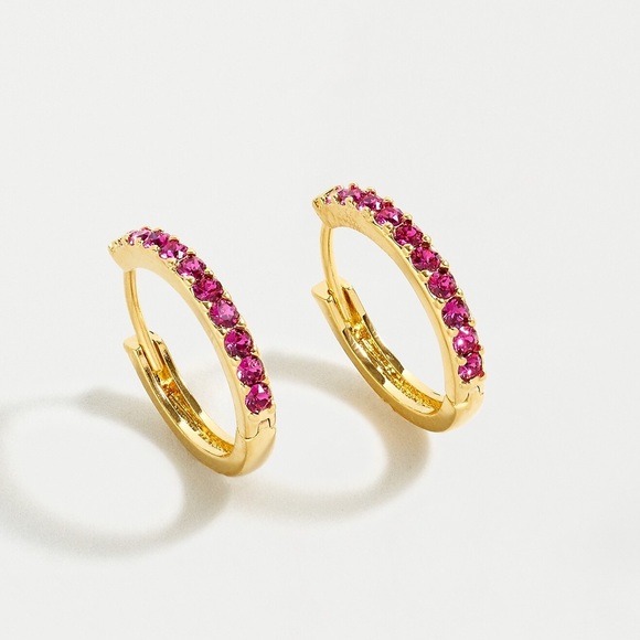 J. Crew Jewelry - JCREW Small Pave’ Huggie Hoop Earrings NWT OS Pink